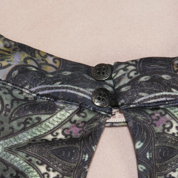 Free People Cabaret Long Sleeve Gray Boho Printed Keyhole Maxi Dress - Picture 10 of 12